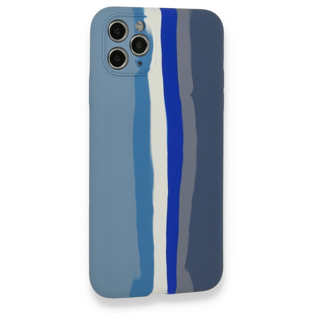  iPhone 11 Pro Kılıf Ebruli Lansman Silikon - Mavi-Gri