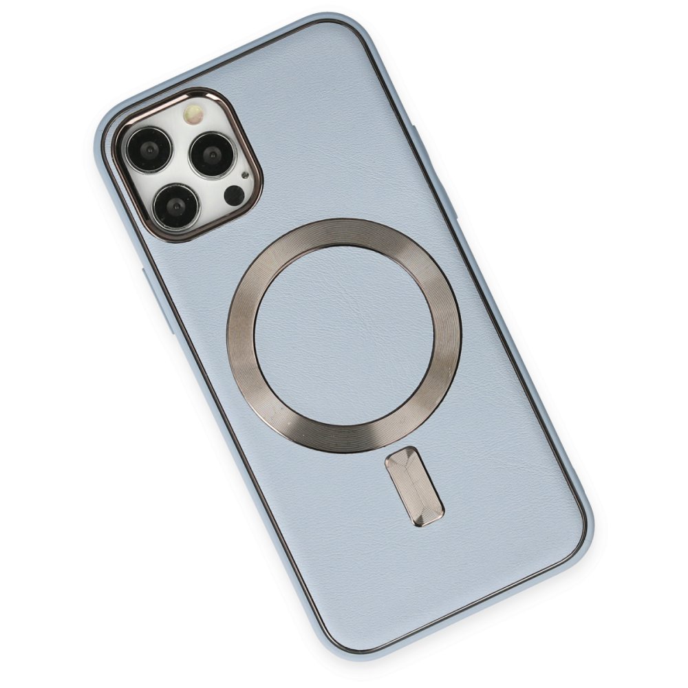  iPhone 12 Pro Max Kılıf Coco Deri Magneticsafe Silikon - Sierra Blue