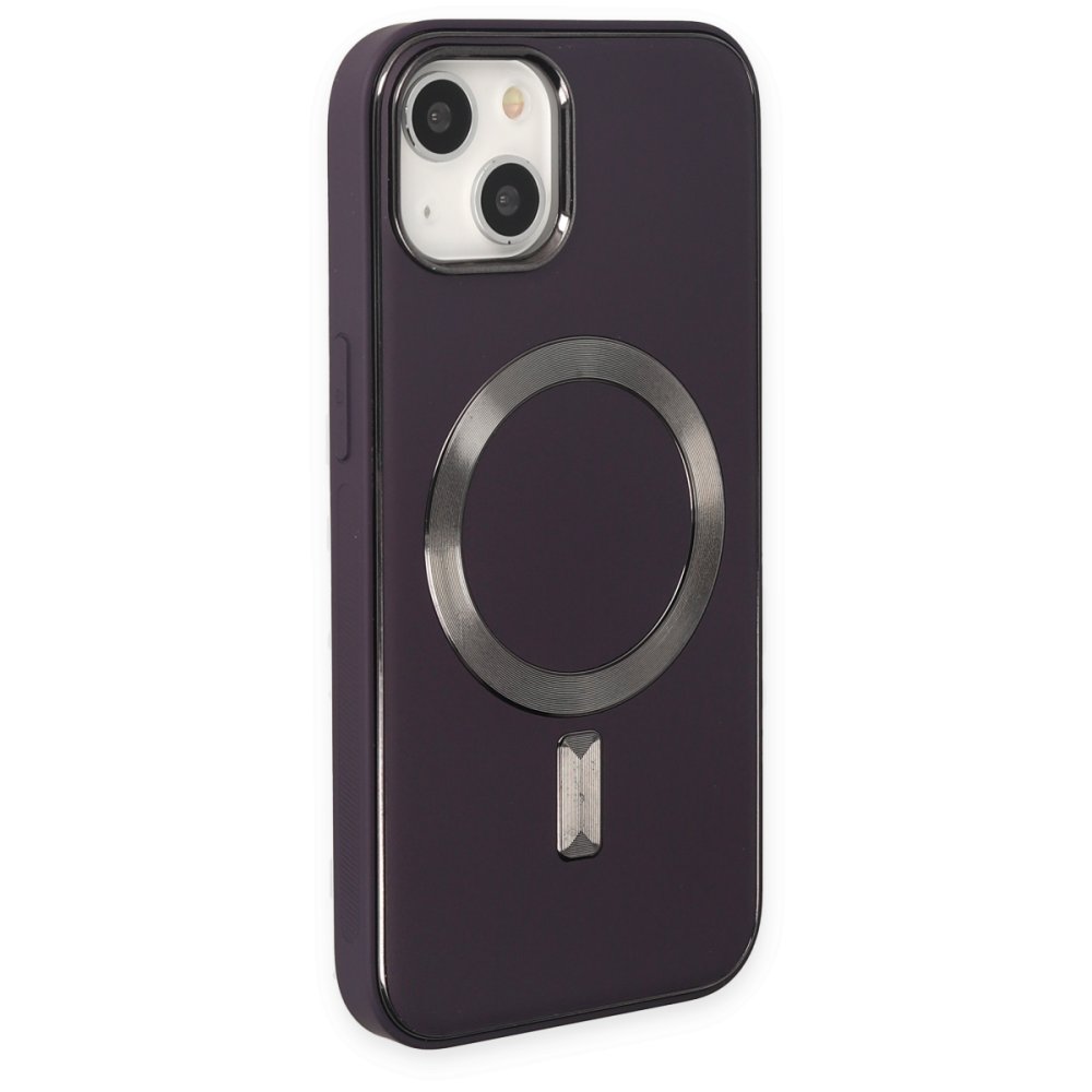  iPhone 14 Kılıf Coco Deri Magneticsafe Silikon - Derin Mor