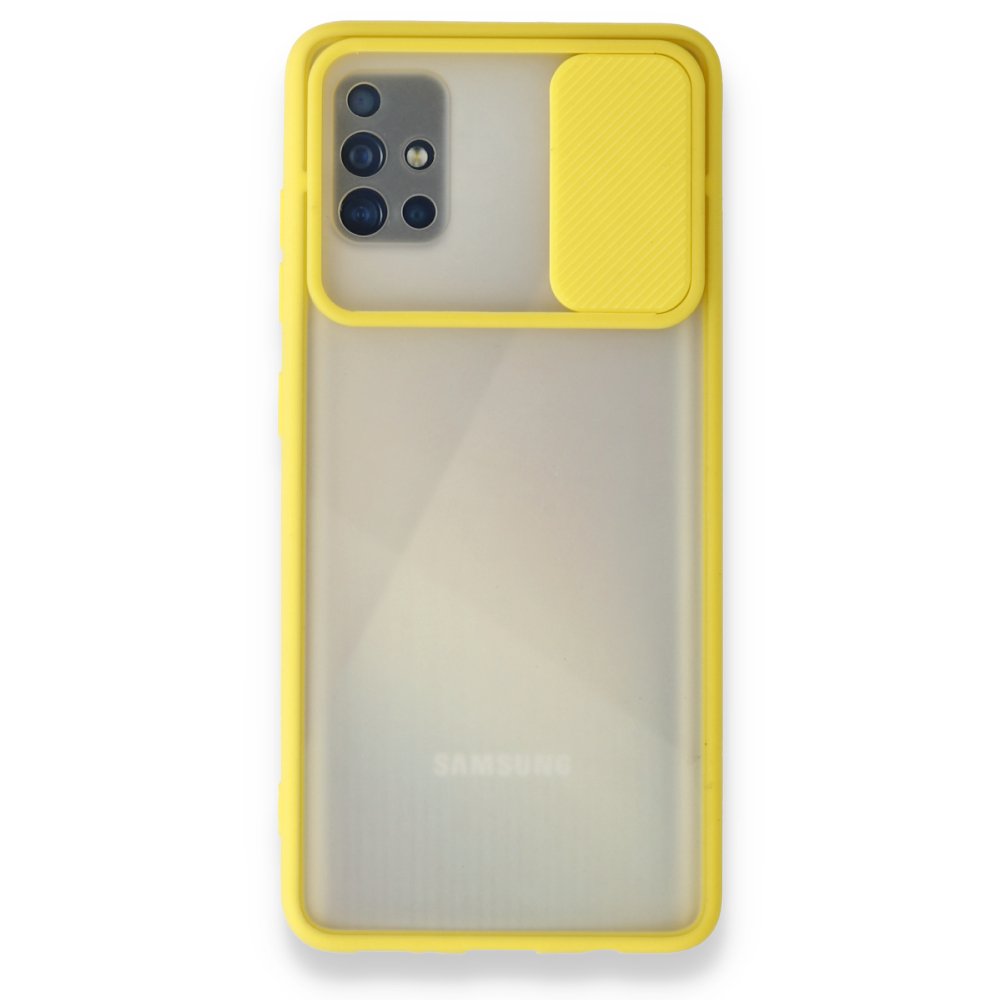  Samsung Galaxy A71 Kılıf Palm Buzlu Kamera Sürgülü Silikon - Sarı