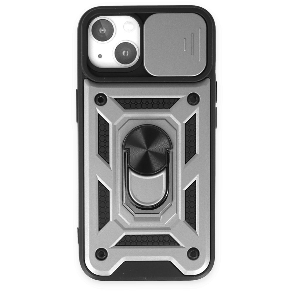  iPhone 14 Kılıf Pars Lens Yüzüklü Silikon - Gümüş