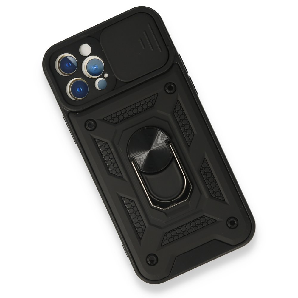  iPhone 12 Pro Kılıf Pars Lens Yüzüklü Silikon - Siyah