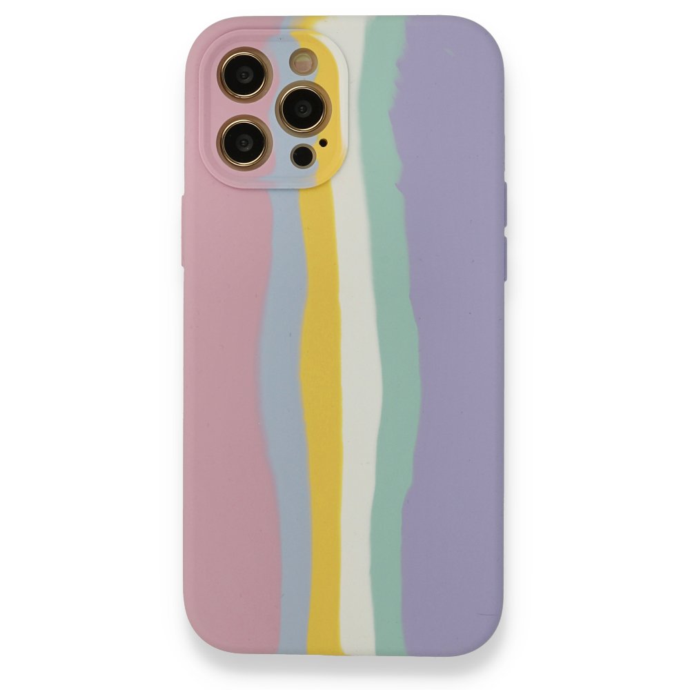  iPhone 12 Pro Max Kılıf Ebruli Lansman Silikon - Pembe-Lila