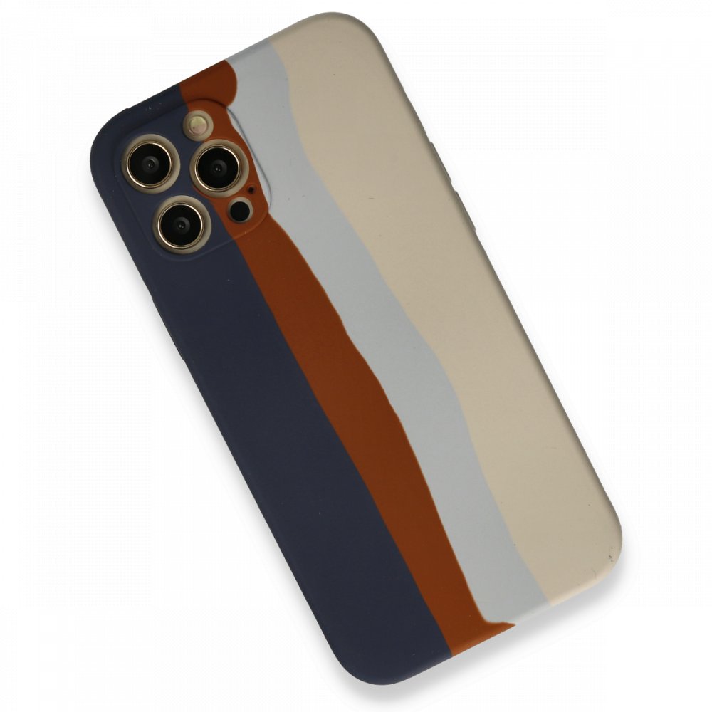  iPhone 12 Pro Max Kılıf Ebruli Lansman Silikon - Lacivert-Krem