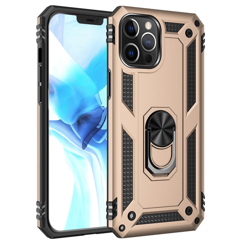  iPhone 12 Pro Kılıf Sofya Yüzüklü Silikon Kapak - Gold