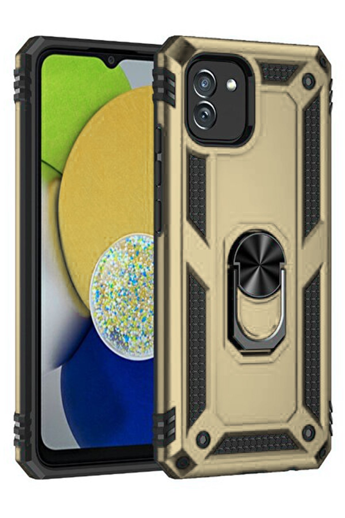  Samsung Galaxy A03 Kılıf Sofya Yüzüklü Silikon Kapak - Gold