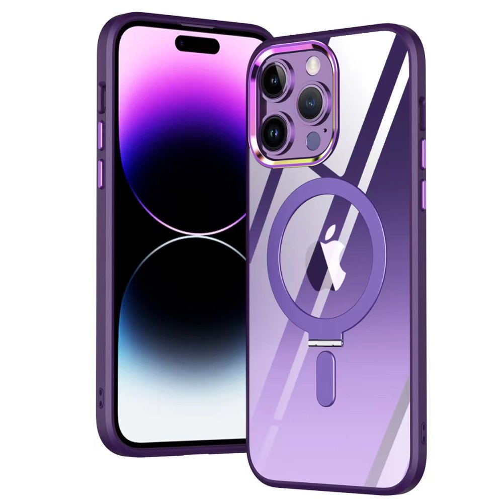  iPhone 13 Pro Kılıf Mudo Magneticsafe Standlı Kapak - Derin Mor