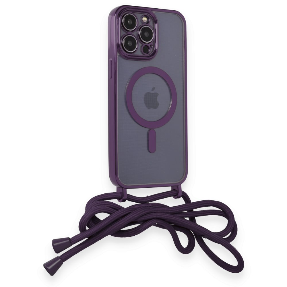  iPhone 12 Pro Max Kılıf Divo Lazer Askılı Magsafe Kapak - Derin Mor