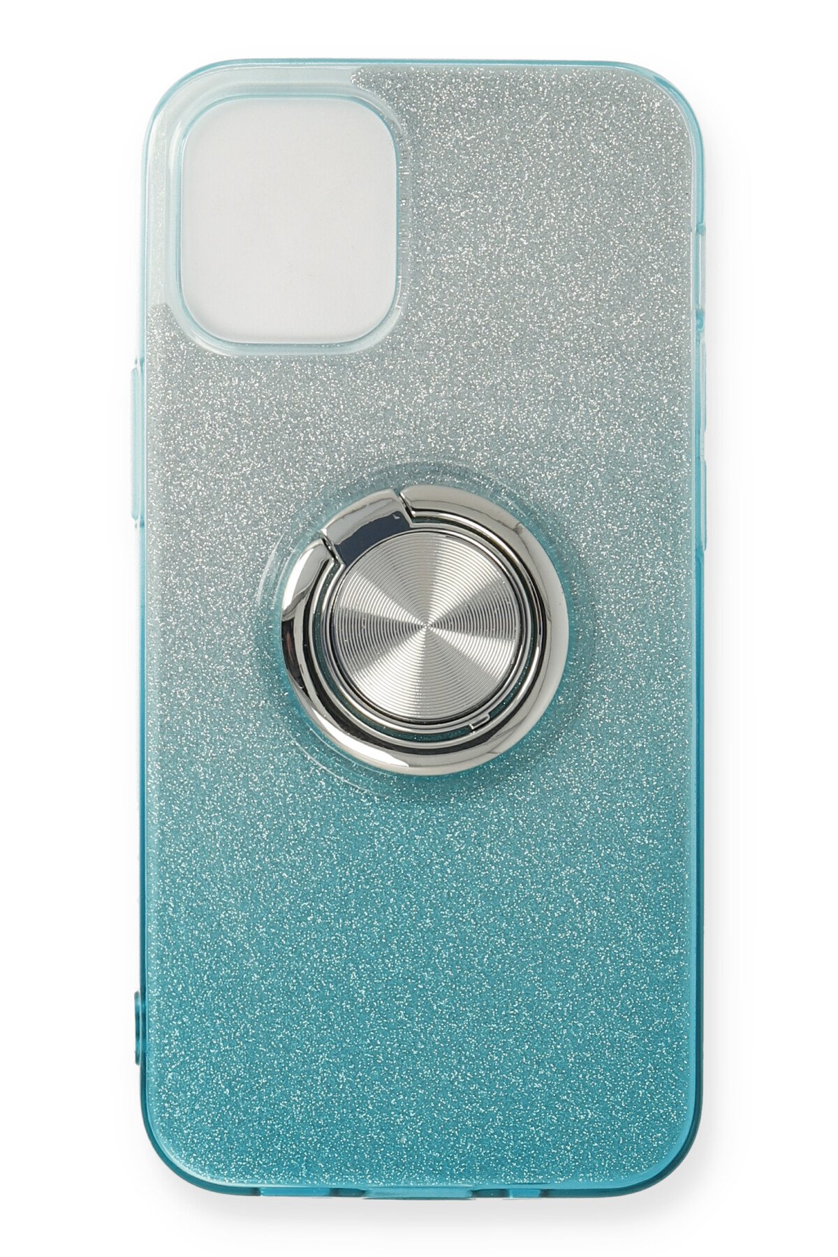  iPhone 12 Mini Kılıf Simli Yüzüklü Silikon - Turkuaz