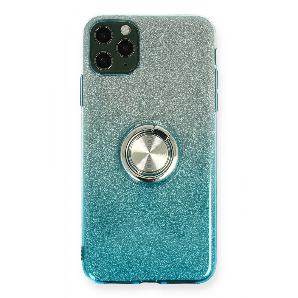  iPhone 11 Pro Max Kılıf Simli Yüzüklü Silikon - Turkuaz