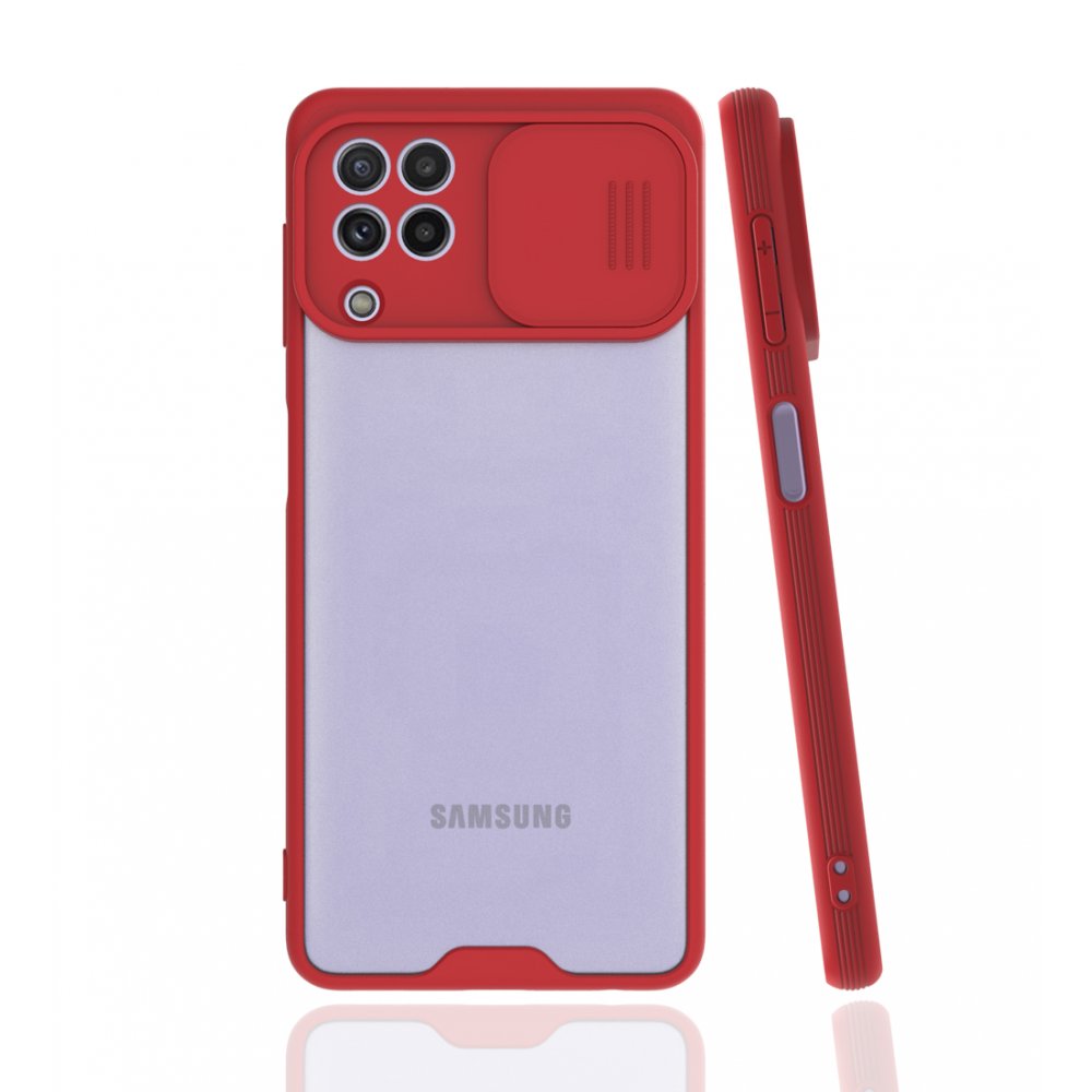  Samsung Galaxy A22 Kılıf Platin Kamera Koruma Silikon - Kırmızı