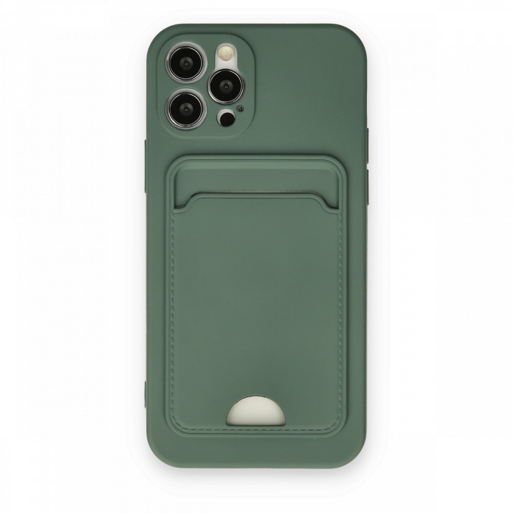  iPhone 12 Pro Kılıf Kelvin Kartvizitli Silikon - Koyu Yeşil