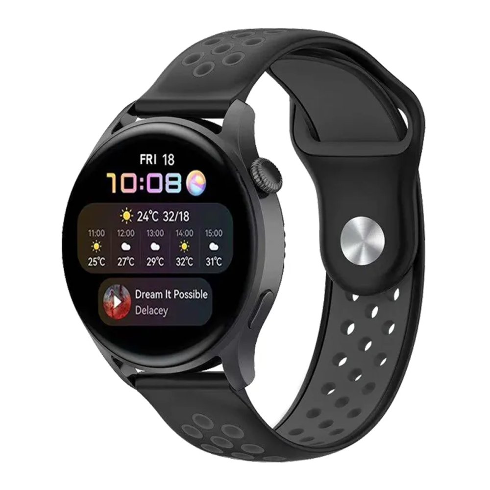  Watch 20mm Spor Delikli Kordon - Siyah-Füme