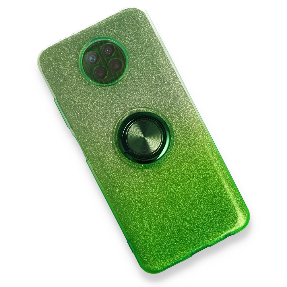 Redmi Note 9 5G Kılıf Simli Yüzüklü Silikon - Yeşil