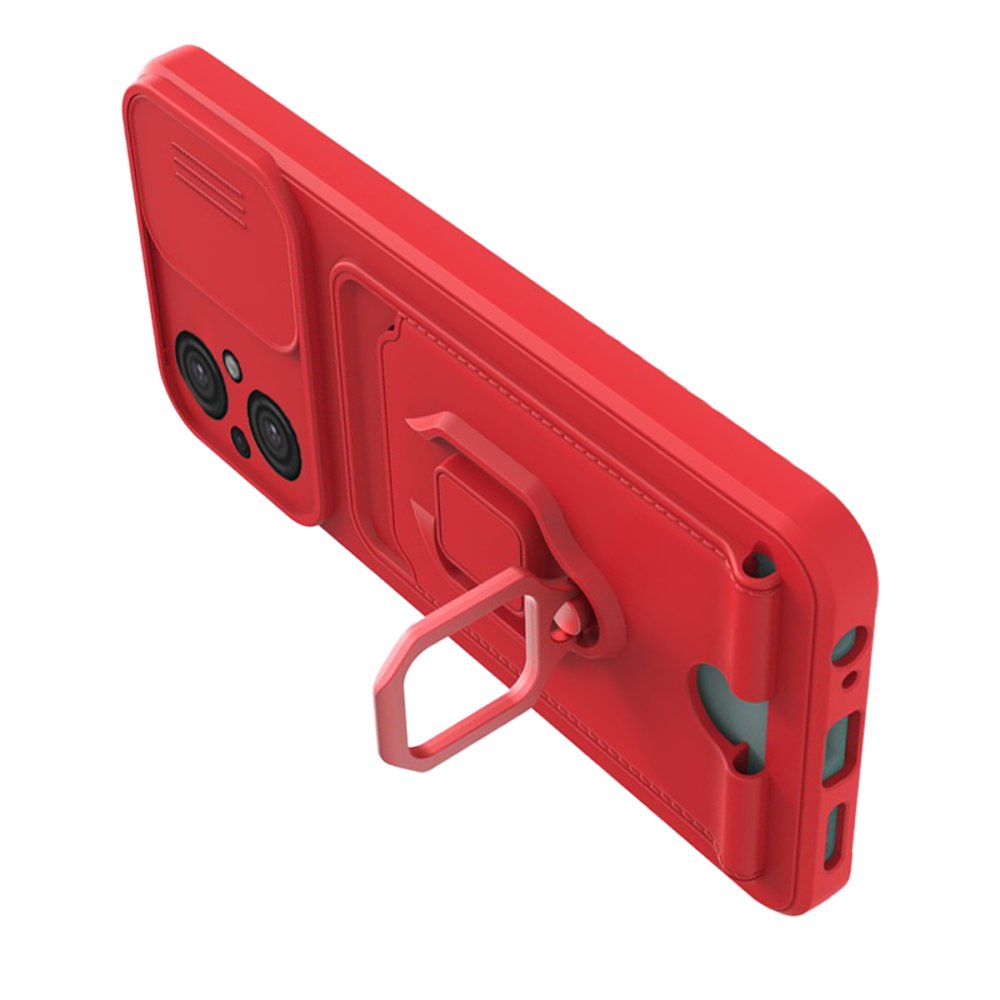  Xiaomi Poco M5 Kılıf Zuma Kartvizitli Yüzüklü Silikon - Kırmızı