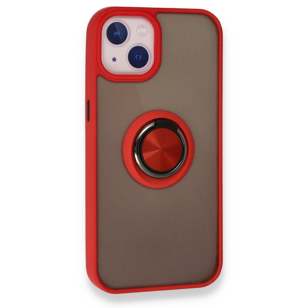  iPhone 13 Kılıf Montreal Yüzüklü Silikon Kapak - Kırmızı