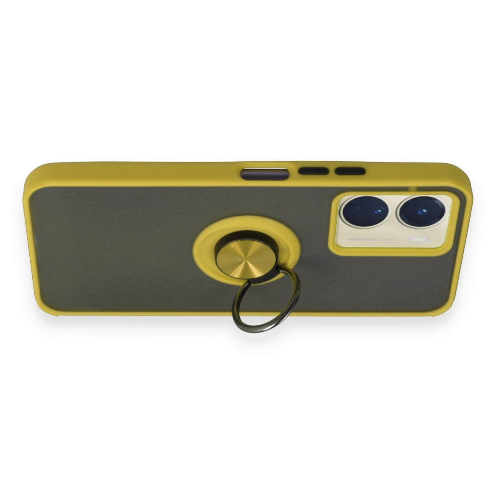  Vivo Y16 Kılıf Montreal Yüzüklü Silikon Kapak - Sarı