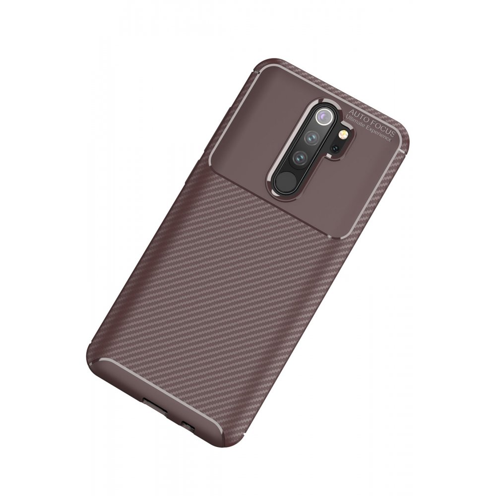Redmi Note 8 Pro Kılıf Auto Focus Karbon Kapak - Kahverengi