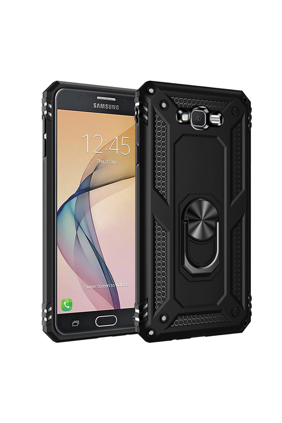  Samsung Galaxy J7 Kılıf Sofya Yüzüklü Silikon Kapak - Siyah