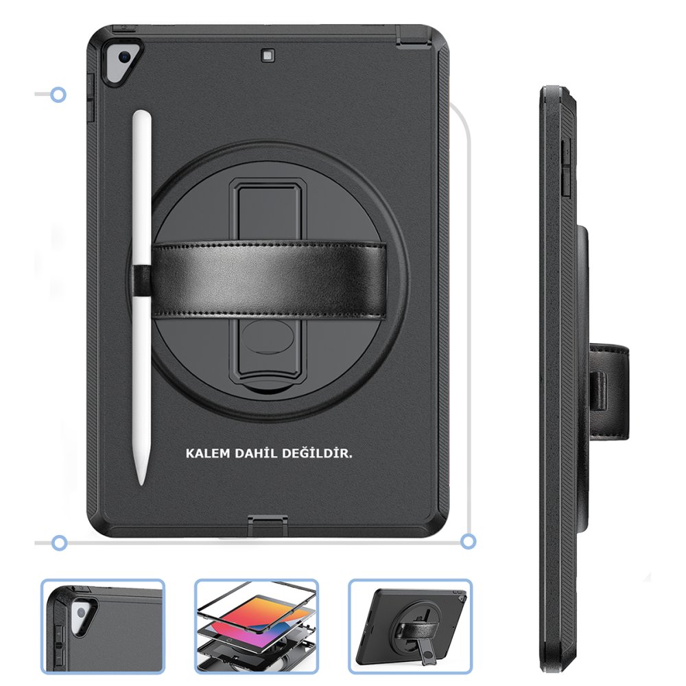  iPad Air 3 10.5 Kılıf Hand Strap Tablet Kılıfı - Siyah