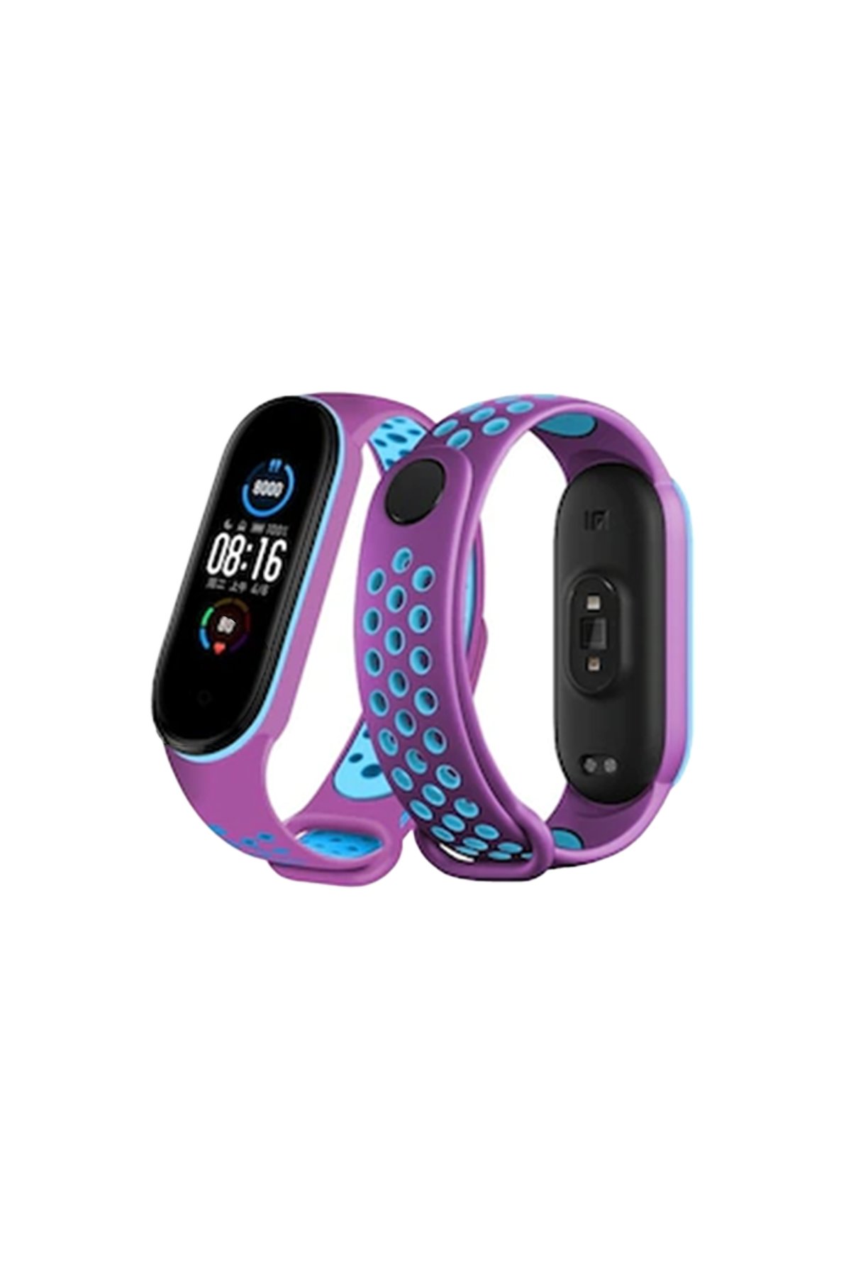  Xiaomi Mi Band 6 Spor Delikli Kordon - Mor-Mavi