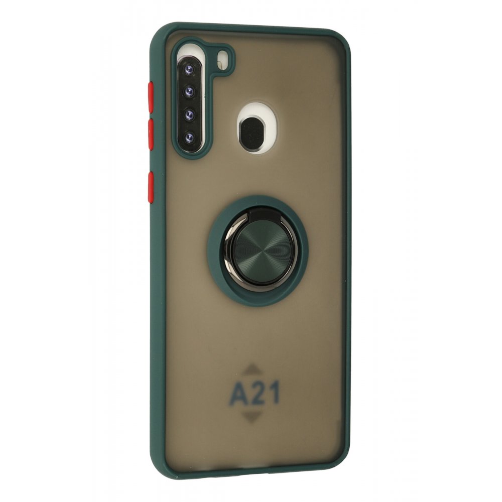  Samsung Galaxy A21 Kılıf Montreal Yüzüklü Silikon Kapak - Yeşil