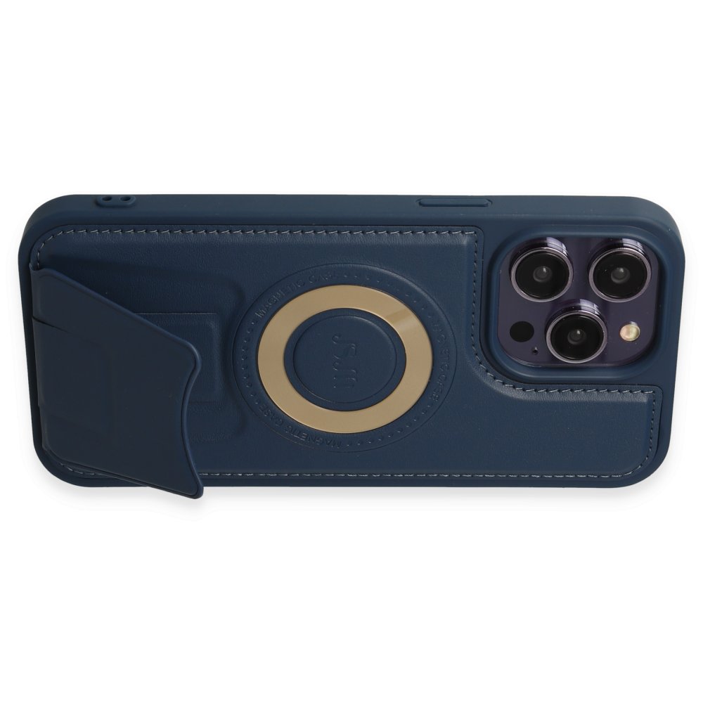  iPhone 13 Pro Max Kılıf Merkür Magneticsafe Standlı Kapak - Lacivert