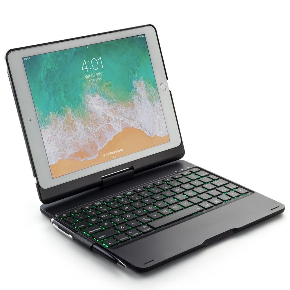  iPad 9.7 (2017) Kılıf Magic Dönen Klavyeli Tablet Kılıf - Siyah