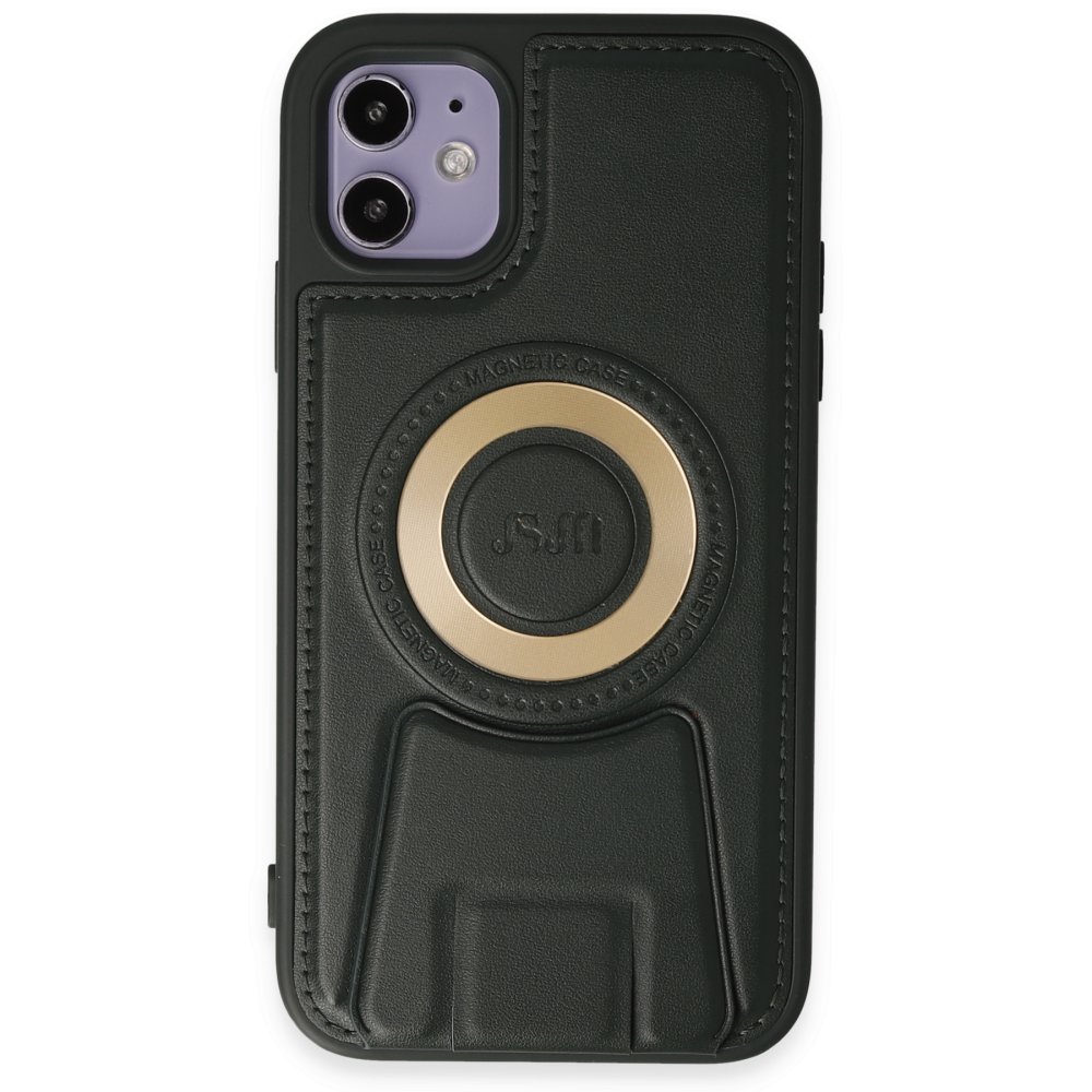  iPhone 11 Kılıf Merkür Magneticsafe Standlı Kapak - Koyu Yeşil