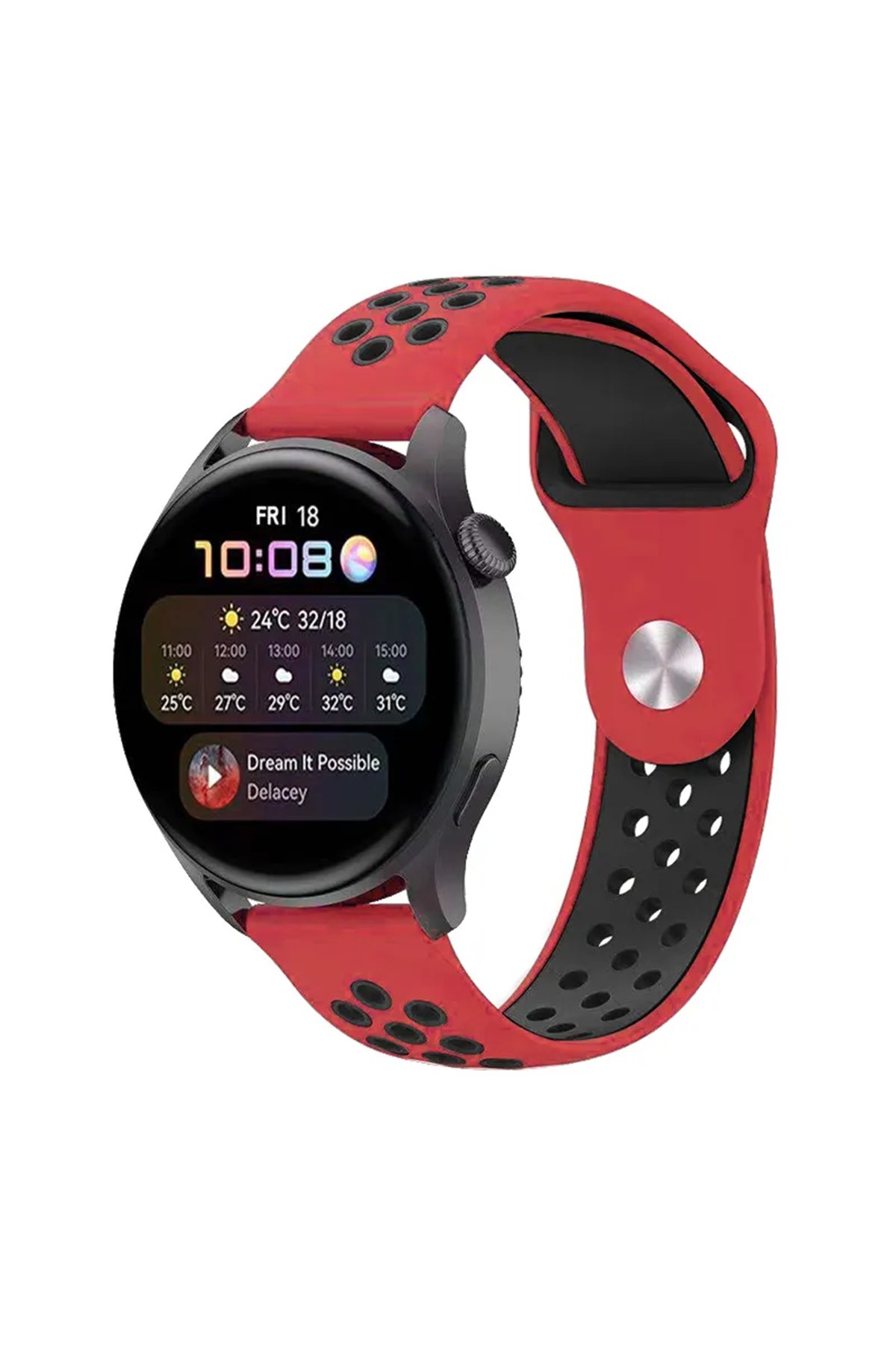 Watch 22mm Spor Delikli Kordon - Kırmızı-Siyah Watch 22mm Spor Delikli Kordon - Kırmızı-Siyah