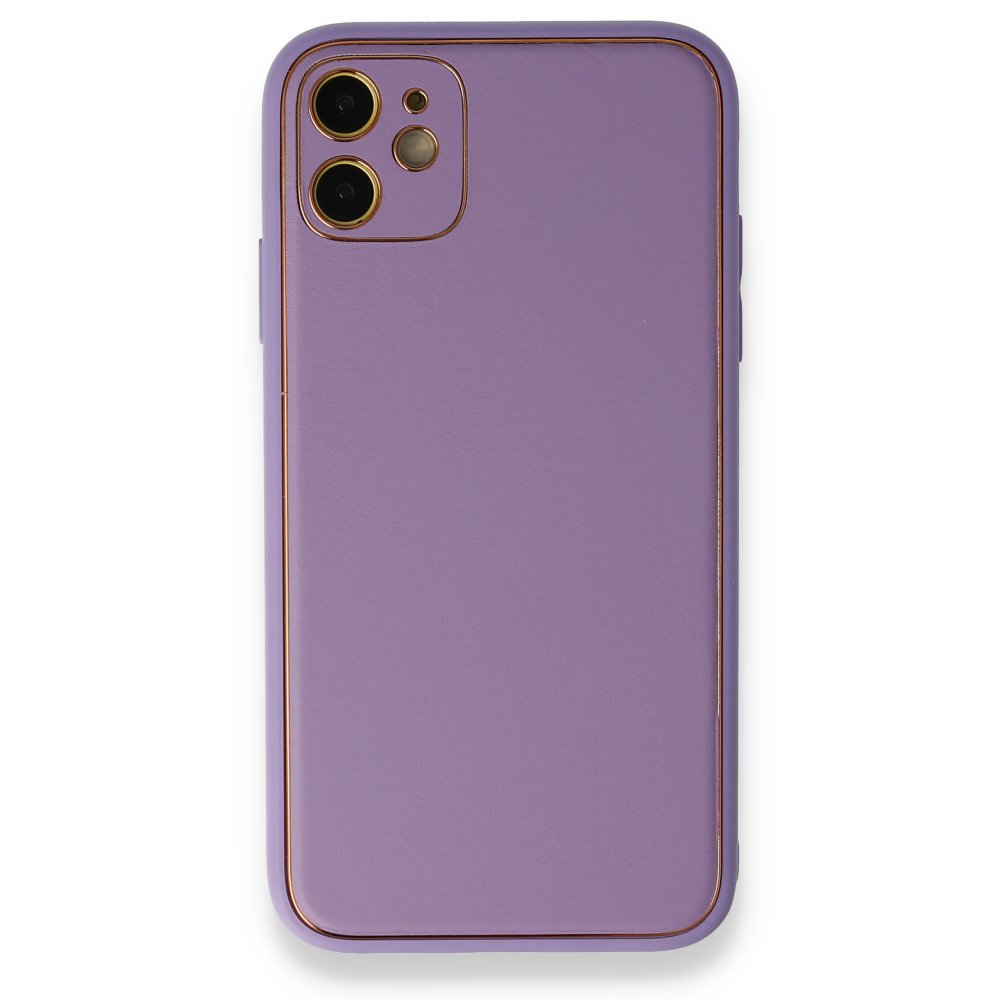  iPhone 12 Kılıf Coco Deri Silikon Kapak - Lila