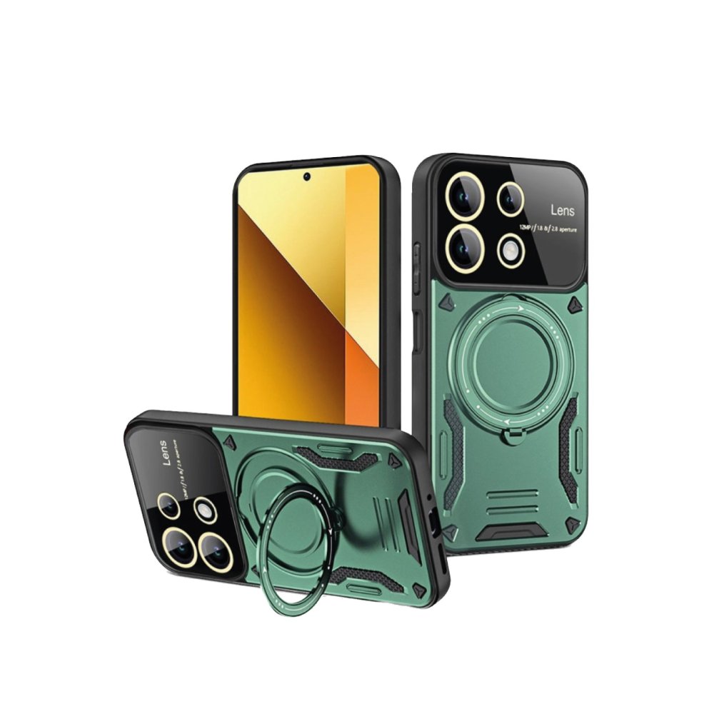  Xiaomi Poco M6 Pro 4G Kılıf Joy Lens Standlı Kapak - Koyu Yeşil