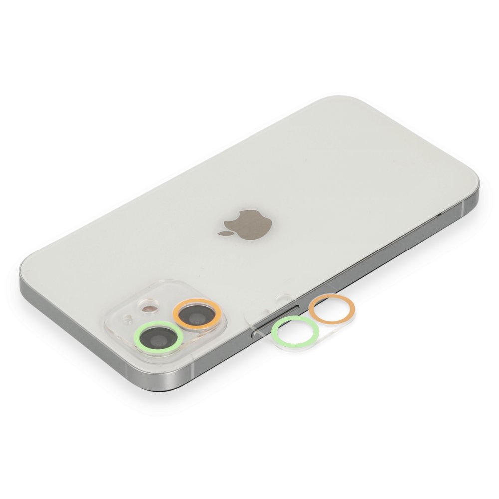  iPhone 11 Renkli Kamera Lens Koruma Cam - Turuncu-Yeşil