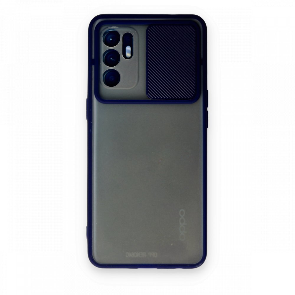  Oppo Reno 6 Kılıf Palm Buzlu Kamera Sürgülü Silikon - Lacivert