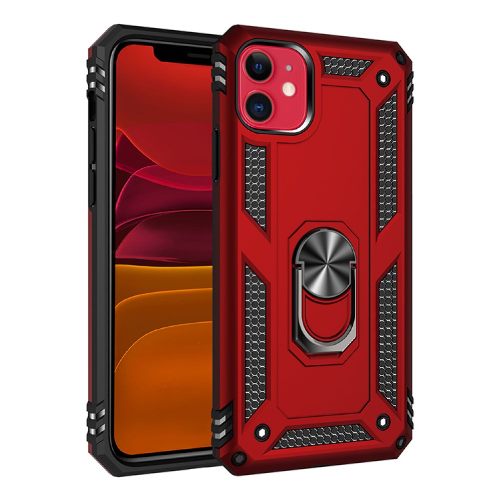  iPhone 11 Kılıf Sofya Yüzüklü Silikon Kapak - Kırmızı