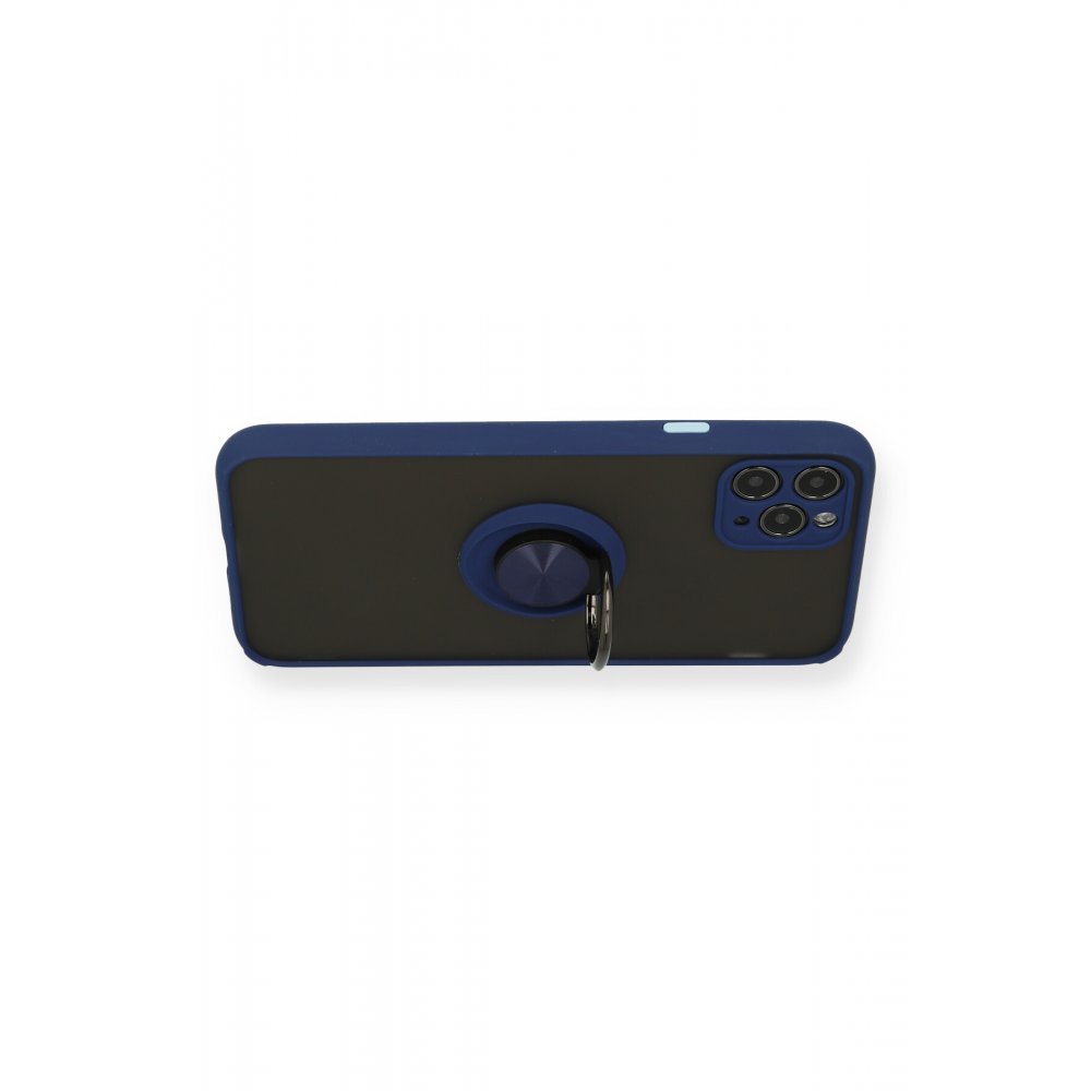  iPhone 11 Pro Kılıf Montreal Yüzüklü Silikon Kapak - Lacivert