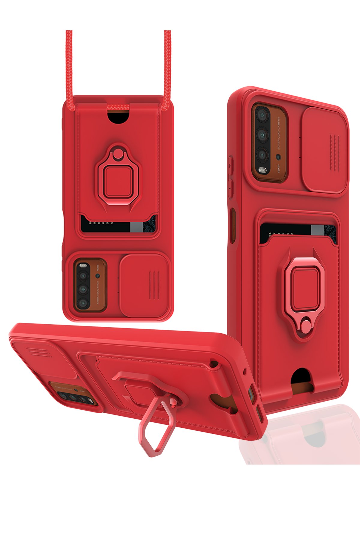  Xiaomi Pocophone M3 Kılıf Zuma Kartvizitli Yüzüklü Silikon - Kırmızı