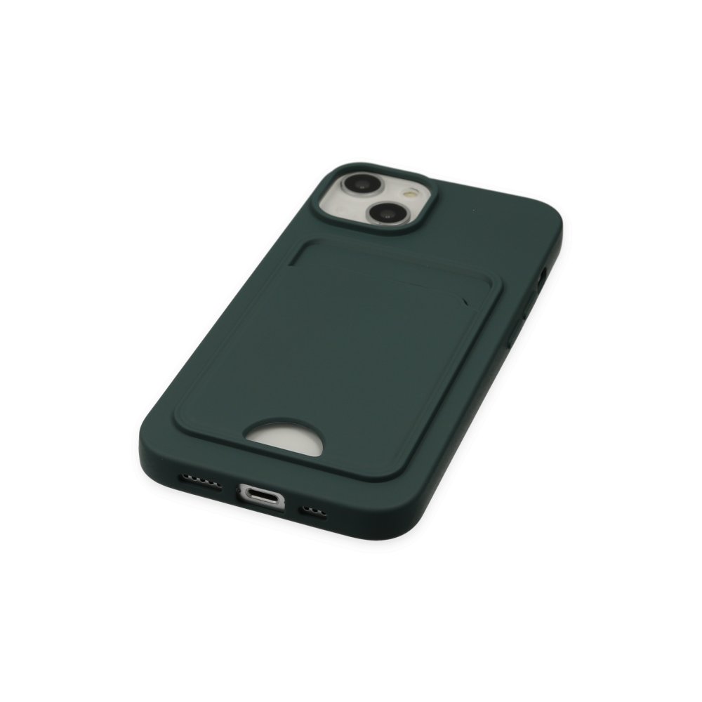  iPhone 14 Plus Kılıf Kelvin Kartvizitli Silikon - Koyu Yeşil