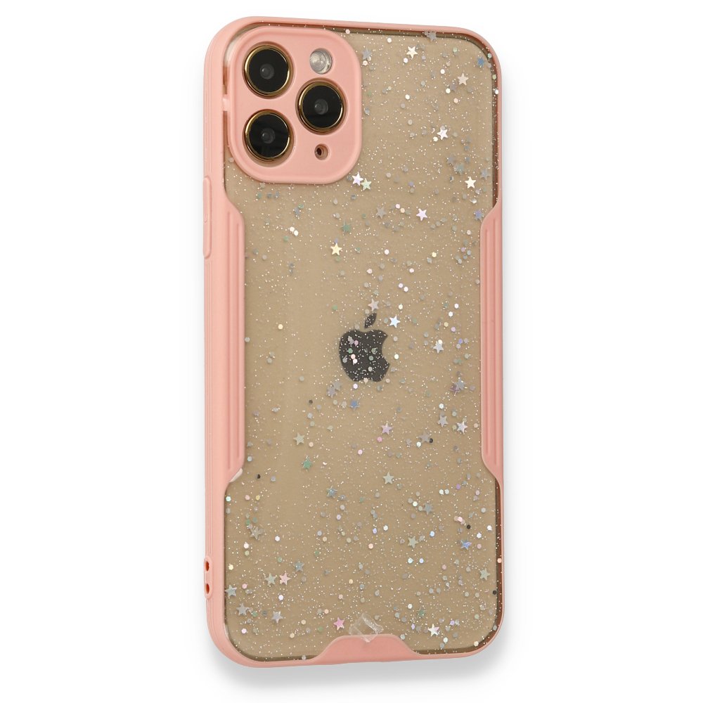  iPhone 11 Pro Max Kılıf Platin Simli Silikon - Pembe