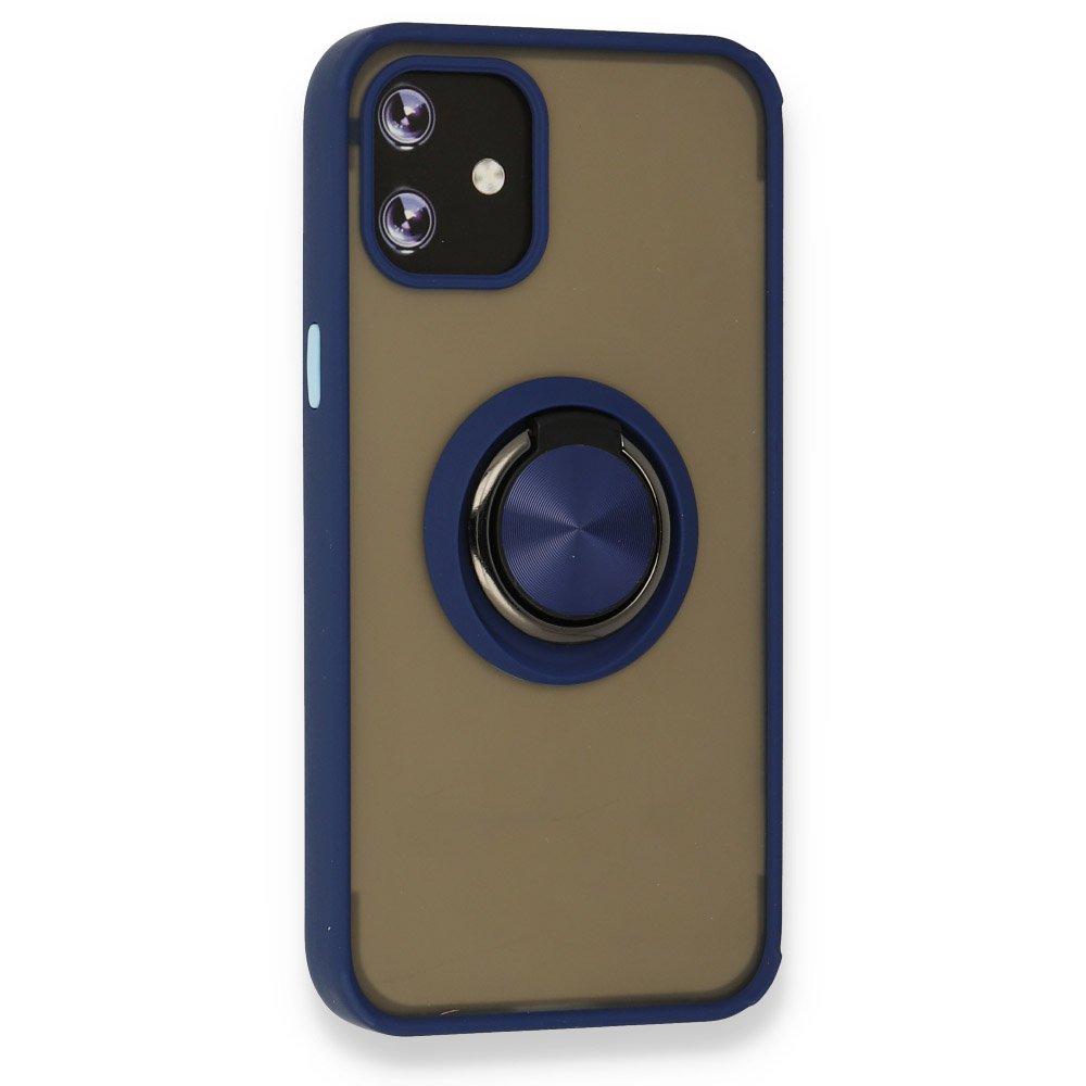  iPhone 12 Kılıf Montreal Yüzüklü Silikon Kapak - Lacivert
