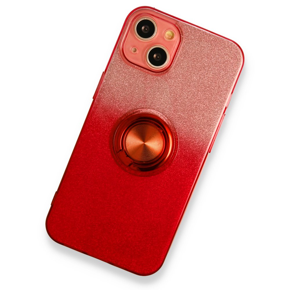  iPhone 13 Kılıf Simli Yüzüklü Silikon - Kırmızı