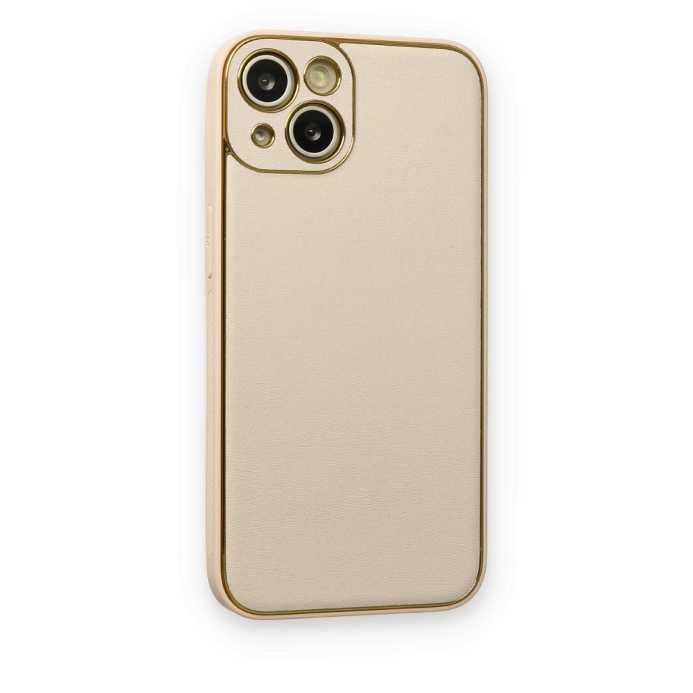 iPhone 14 Plus Kılıf Coco Deri Silikon Kapak - Gold  iPhone 14 Plus Kılıf Coco Deri Silikon Kapak - Gold