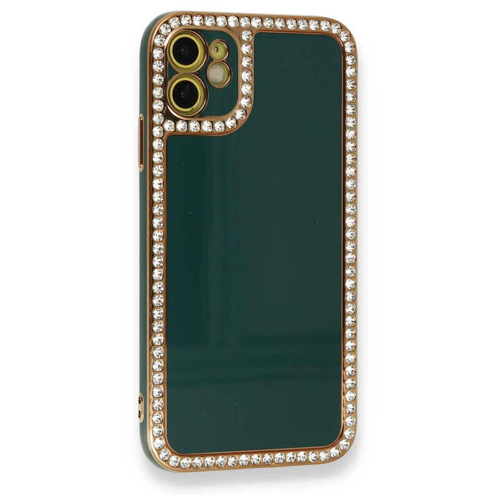  iPhone 12 Kılıf Solo Taşlı Silikon - Koyu Yeşil