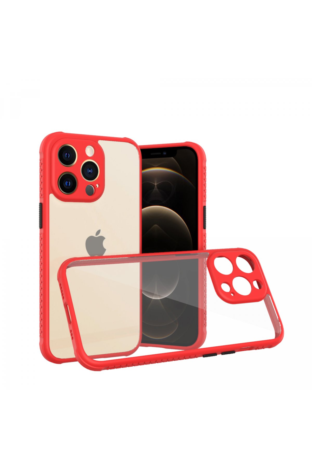  iPhone 13 Pro Kılıf Miami Şeffaf Silikon - Kırmızı