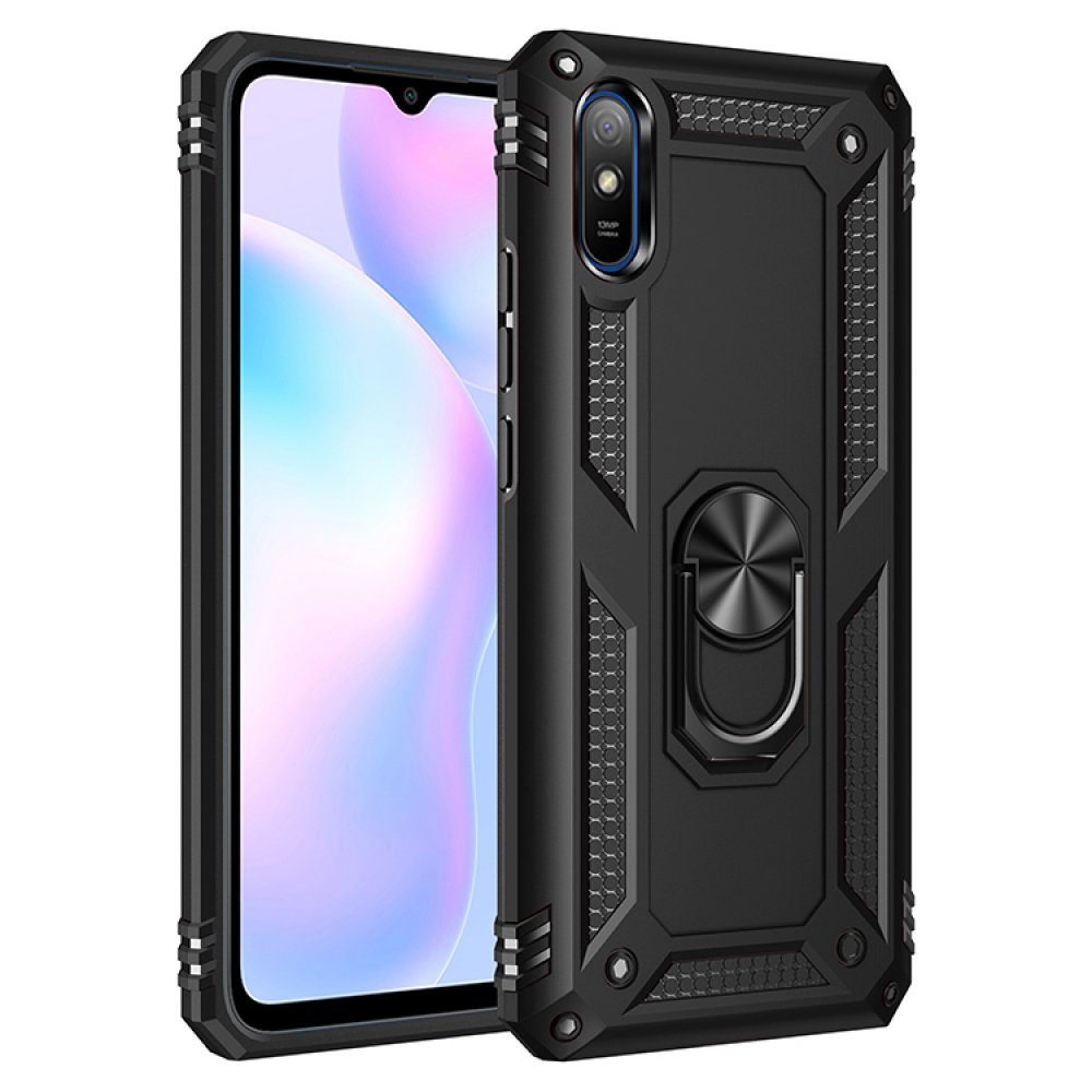 Redmi 9A Kılıf Sofya Yüzüklü Silikon Kapak - Siyah
