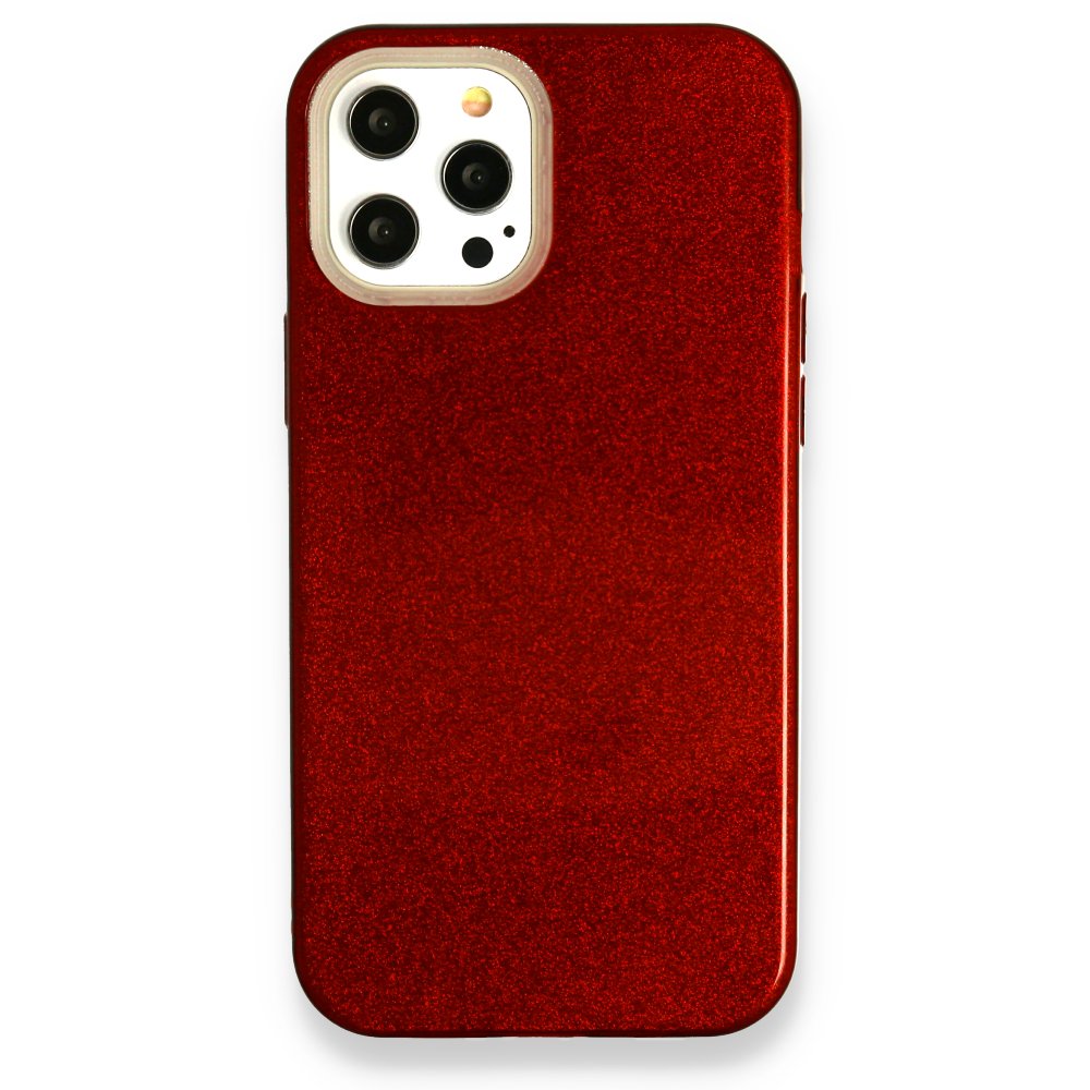  iPhone 12 Pro Max Kılıf Simli Katmanlı Silikon - Kırmızı