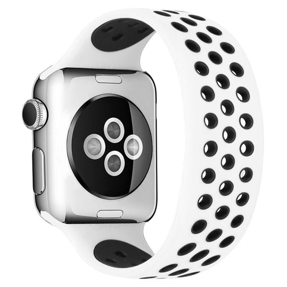  Apple Watch 38mm Ayarlı Delikli Silikon Kordon - Beyaz-Siyah