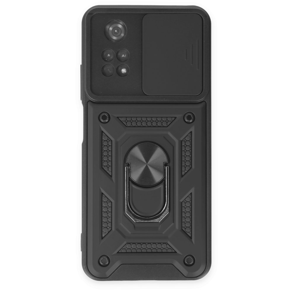  Xiaomi Poco M4 Pro 4G Kılıf Pars Lens Yüzüklü Silikon - Siyah