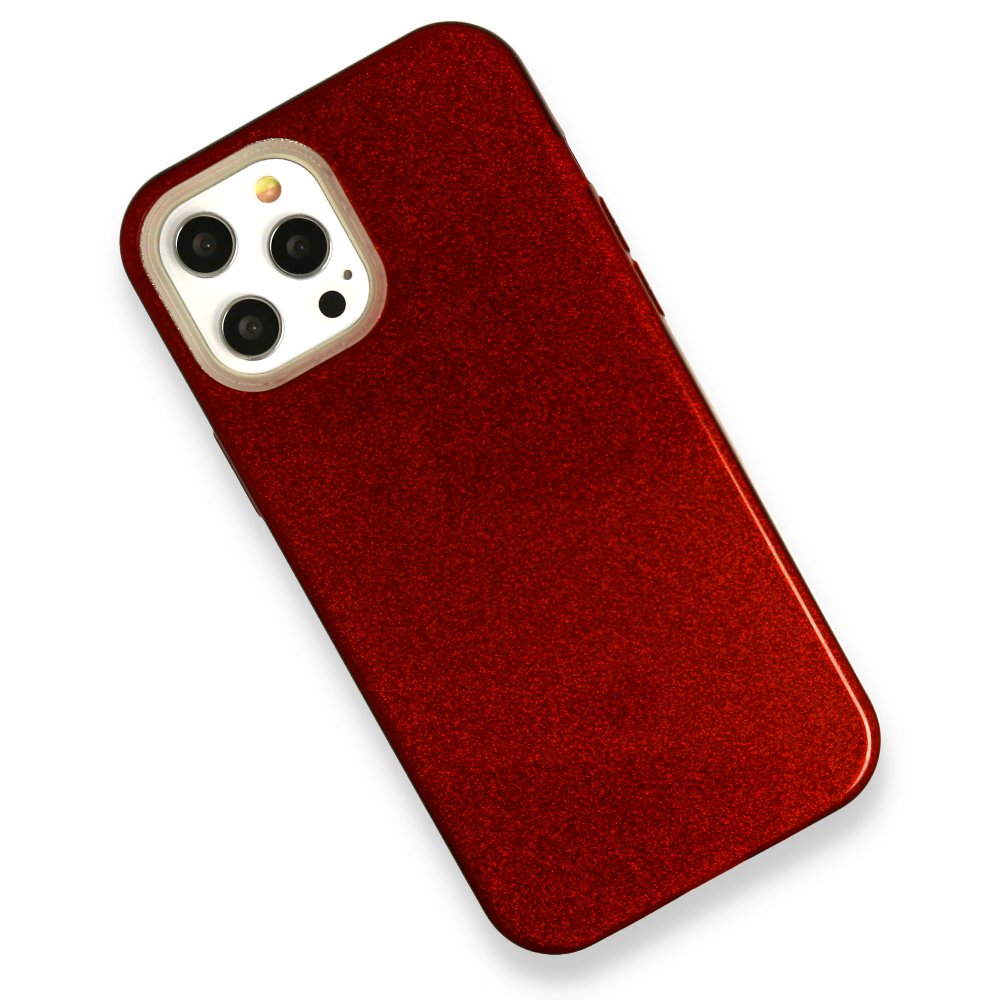  iPhone 12 Pro Max Kılıf Simli Katmanlı Silikon - Kırmızı