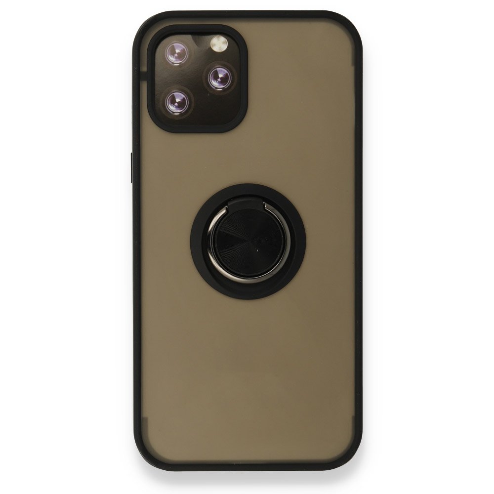  iPhone 12 Pro Kılıf Montreal Yüzüklü Silikon Kapak - Siyah
